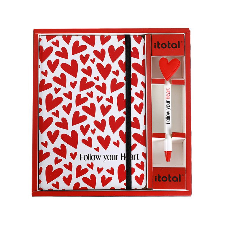 Set de regalo de cuaderno y boli de corazones