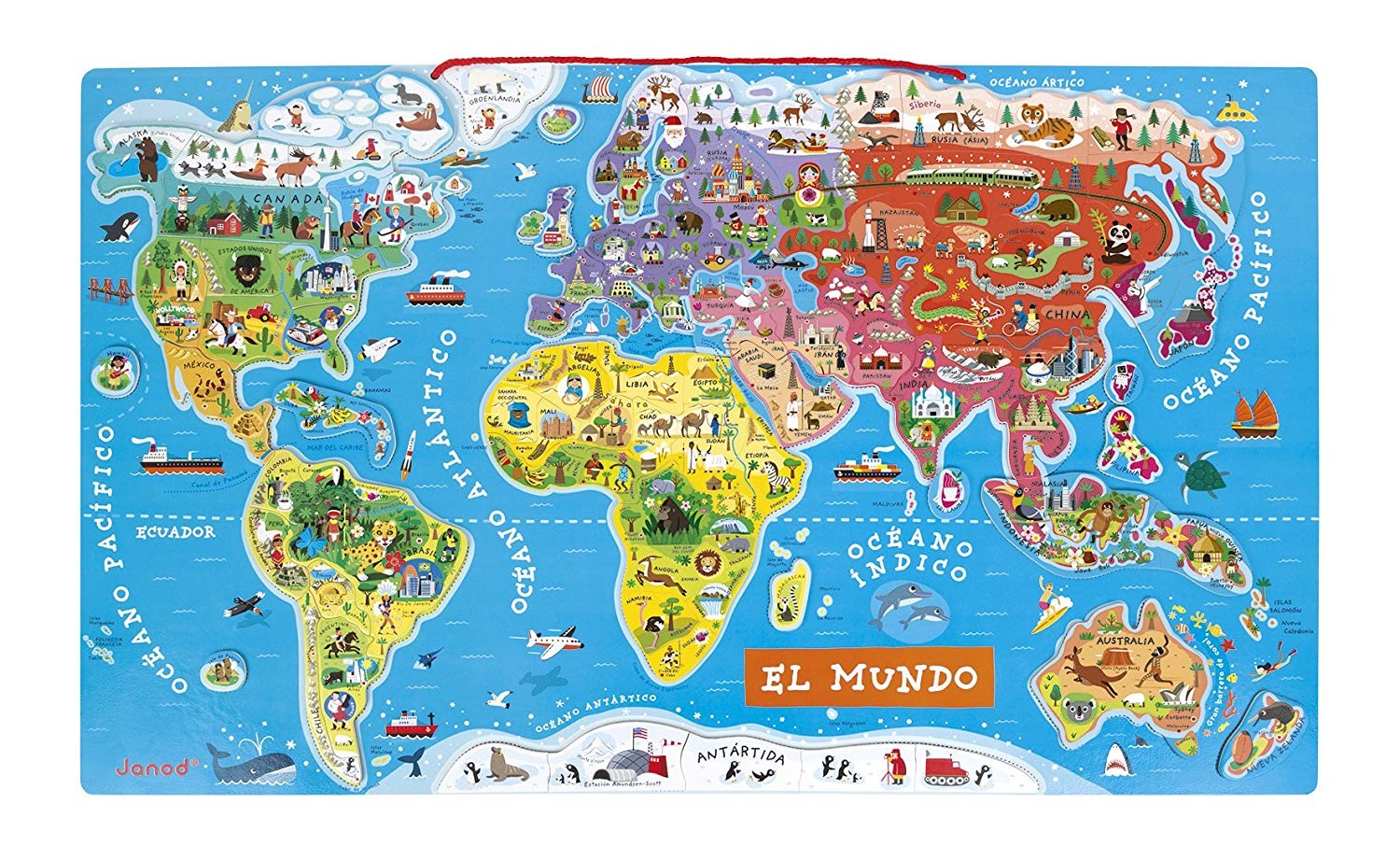 Mapa Mundi Puzzle Madera Magnético (Español)